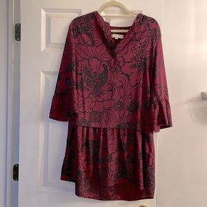 LOFT burgundy drop waist dress. 3/4 sleeves. Size S. EUC.